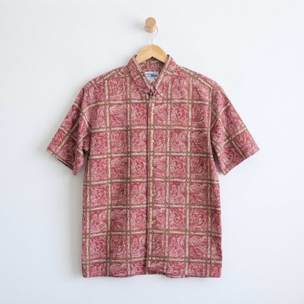 Vintage 90s Reyn Spooner Red Aloha Shirt Surfwear Y2K Indie Large Reverse Print